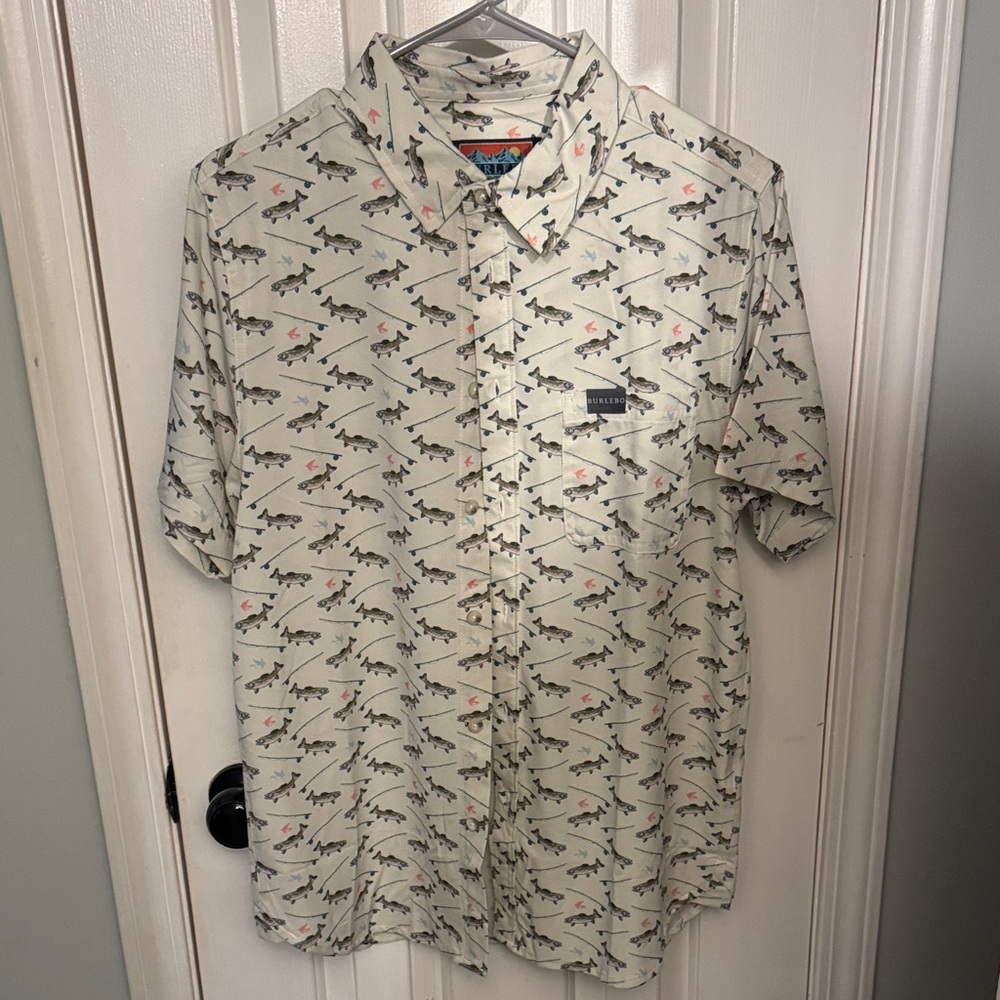 Burlebo fish and reel short sleeve button down shirt